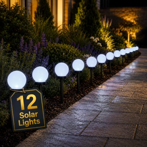 Garden Mile 12 Solar Globe Stake Lights Blue Outdoor Garden Path Lights | 12 Blue Glow Globe Lights, Weather Resistant, Automatic Dusk To Dawn Lighting, Easy Stake Installation