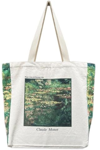 BROADREAM Monet's Water Lily, Borse della Spesa Donna, Ninfea di Monet, The Tote Bag Has a Size of Approximately 35 x cm with Long Handle 27 cm