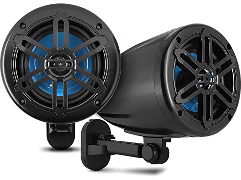 Pyle Altoparlanti impermeabili per fuoristrada, 180 W, sistema audio a 2 vie con staffa girevole a 360°, altoparlante stereo audio esterno per moto, ATV, Jeep, barca, include staffa (nero)