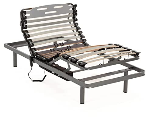 Nalui Lattenrost für Bett, 90 x 190 cm, mit ProCare-Füßen, Buchenholz und Stahl, elektrisch gelenkig auf 5 Ebenen, mit Fernbedienung und Schiebern zur Regulierung der Festigkeit