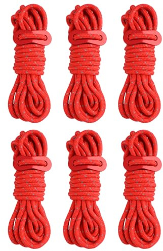 TRIWONDER 6 Piezas Cuerdas de Tienda con Tensores de Aluminio Reflectantes Cuerda Paracord de Nylon para Acampar Tienda de Campaña Toldos Camping al Aire Libre (Rojo - 6pcs)