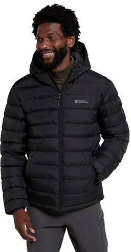 Mountain Warehouse Seasons Mens Fur-Lined Padded Jacket - Microfibre insulation & Faux Fur Puffer Coat with Side Pockets - Best for Autumn, Winter, Outdoors Black M