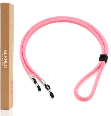 GERNEO® – DAS ORIGINAL – Florenz – Premium Brillenband für Sonnenbrillen & Lesebrillen Flamingo mit Silber Halterungen – verstellbar mit Kabelzug & Logogravur