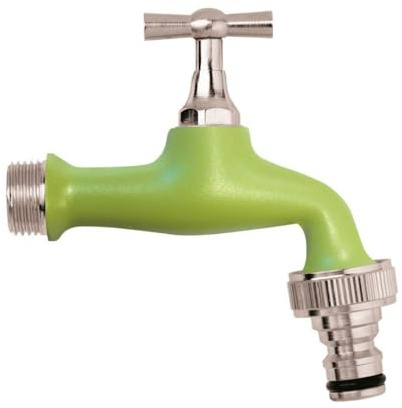 Schläfer 435320 - Auslaufventil 1/2 Zoll Messing, kugelauslaufhahn - 20,95 mm 1/2 Zoll - Ideal als Außenzapfstelle - Gartenarmatur verstellbar, Farbe Grün mit Automatikanschluss für Schlauch