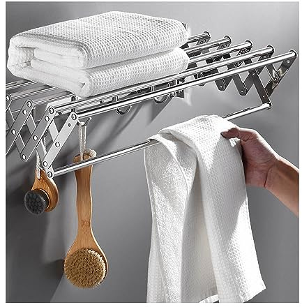 TCXSSL Ausziehbar Wäscheständer Wandmontage Akkordeon Trockenständer Edelstahl Wäschetrockner Wand Mit 50-80 cm Breite Handtuchhalter Für Bad Balkon (Size : 60cm)