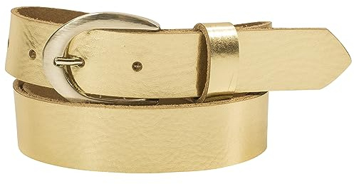 fashionchimp Basic Damengürtel aus 100% echtem Leder, glänzende Gürtel-Schließe, Breite ca. 2,8cm, Made In Germany (Gold-Solar, 115/BW100)
