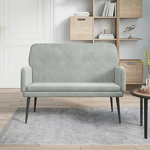 LAPOOH Sitzbank, Flur Möbel, Sitzbank Esszimmer, Bettbank, Flur Deko, Sitzhocker, Truhenbank, Truhenbank, Schlafzimmer Möbel, Hellgrau 108x79x79 cm Samt