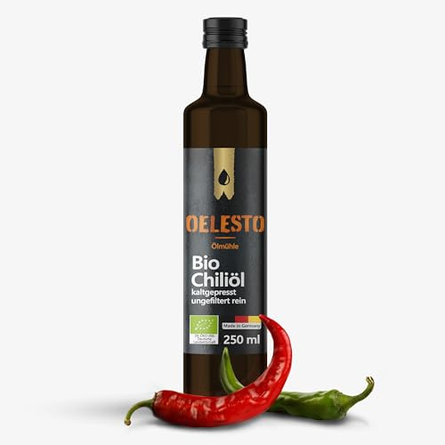 OELESTO® BIO Chili Öl kaltgepresst Rapsöl - Würzöl Chiliöl feurig intensiv - Chilli Oil mühlenfrisches Pizzaöl - Würzen von Dips, Grillgut, Nudeln