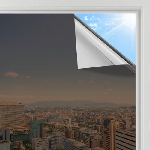 rabbitgoo Spiegelfolie Fenster Sichtschutz, Einseitig Fensterfolie Blickdicht von außen Braunsilber 60x200cm, Sonnenschutzfolie Fenster Innen Tönungsfolie Wärmeschutzfolie UV Schutzfolie