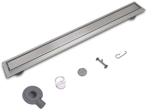 VANCOCO Edelstahl Duschrinne 80cm Komplettset, Bodenablauf, 2in1 Doppelseitig, Befliesbar, Extra flach, 360° Siphon mit Geruchsstop, Haarsieb & Haarfilter, Schnelle Drainage