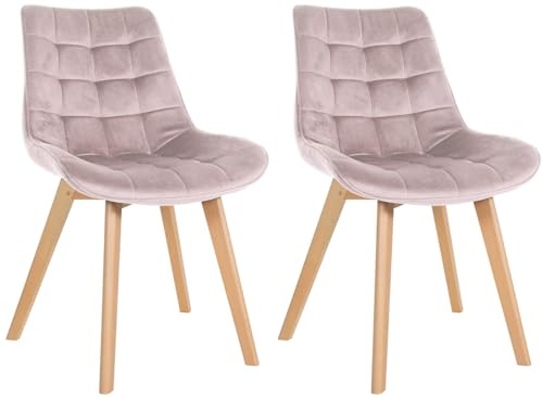 CLP 2er Set Stuhl Brook Samt I Esszimmerstuhl Mit Holzgestell I Küchenstuhl Mit Gesteppten Sitz I Gepolsterter Lehnstuhl | Farbe pink