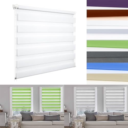 Duo Rollos für Fenster und Tür 40 x 170 cm Verdunkelnd & lichtundurchlässig Tag & Nacht Doppelrollo Einfache Montage mit Klemmträger für Fenster & Balkontür, Weiß