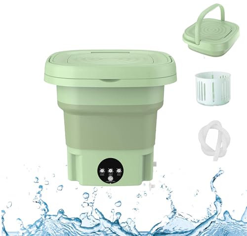 Minilavadoras Portatiles ， Lavadora Portatil 8L con con Blu-Ray,Spin Dry Y Tubería De Drenaje Lavadora Portatil Plegable para Ropa Interior HigiéNica Limpia,Green