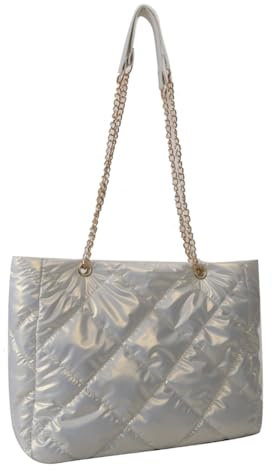Fiorky Damen-Tragetasche, gesteppt, flauschig, leicht, flauschig, Umhängetasche, großes Fassungsvermögen, gepolstert, Schultertasche, Puffer-Hobo-Tasche, Pendlertasche (weiß)