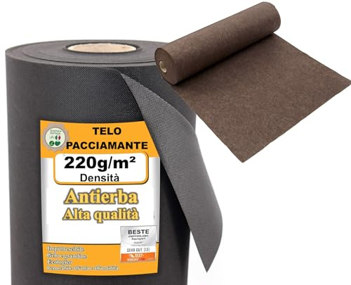 Generico Telo Pacciamatura Contro Le Erbe Infestanti 220g/m² - Resistente allo Strappo e Permeabile all'Acqua - Elevata Resistenza UV - Telo per Orto (100m² (50m x 2m), Marrone)