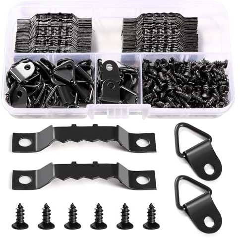 YIXISI 100 PCS Picture Hanging Kit, Sawtooth Photo Frames Hooks, Triangle Ring Hanger, with 150 Screws, for Home Decoration, Black