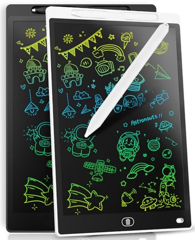 [2 STÜCKE] LCD Schreibtafel 10 Zoll, Genialba Buntes LCD Schreibtablett, LCD Writing Tablet, Elektronischer Tablette, Grafiktablett für Kinderspiele 2 3 4 5 6 7 Jahre Jungen Mädchen (Weiß&Schwarz)