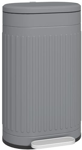 HOMCOM 30 Litre Pedal Bin, Fingerprint Proof Kitchen Bin with Soft-close Lid, Metal Rubbish Bin with Foot Pedal and Removable Inner Bucket, Grey