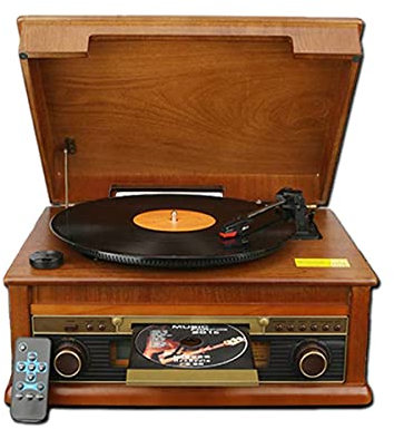 CAFIEDR Tocadiscos Retro, LP Tocadiscos portátil Vintage eléctrico Reproductor de CD Radio Reproductor de Discos Bluetooth 3 velocidades