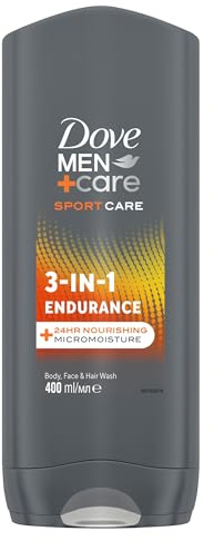 Dove Men+Care Sport Care Endurance 3-in-1 Hair, Face and Body Wash Body Cleanser shower gel with 24 hour nourishing MicroMoisture technology for invigorated and re-energised skin 6x 400 ml