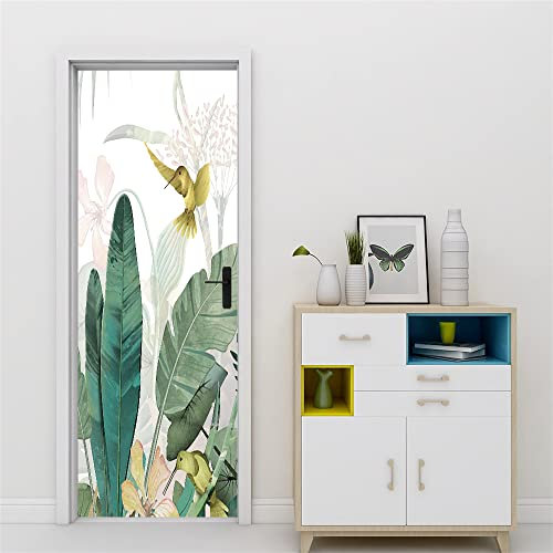 3D Türtapete 70x200 Türaufkleber Selbstklebend Türfolie Poster Fototapete Türbilder Türtattoos Wasserdichte Tür Stickers für Kinderzimmer Wohnzimmer Badezimmer Bananenblatt