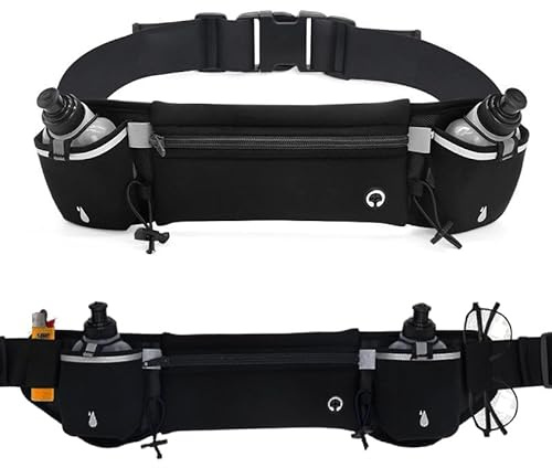 Running Waist Bag with Water Bottle, Adjustable Running Waist Pack with Elastic Strap,Waterproof Waist Pack Sport Belt for Cycling Jogging Camping Climbing Hiking Outdoor (Black)