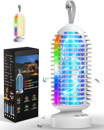 Dnenellr Lampada Antizanzare Elettrica con Luce Notturna e LED Colorati, Zanzariera Elettrica USB Ricaricabile, IPX5, per Giardino, Casa, Campeggio, con Spazzola Pulizia (Bianco)