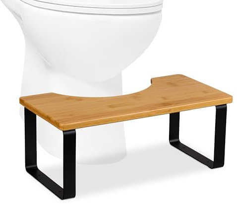 Relaxdays Toilettenhocker, Stuhlgang Unterstützung, WC Hocker Erwachsene, Bambus, HBT: 18 x 44,5 x 23 cm, Natur/schwarz