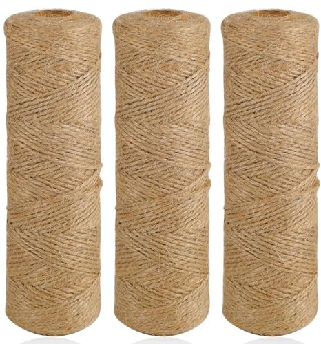 Confezione da 3 corde di iuta da 300 m, corda di iuta naturale da 1,5 mm per decorazioni e artigianato fai da te, corda fatta a mano, corda per piante da giardino, spago per decorazioni