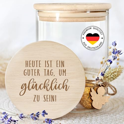 Grandora Vorratsglas Geschenkidee Geburtstag Familie Aufbewahrungsglas Dankeschön Geschenkglas für Kollegen Jobwechsel Glücksbringer Weihnachten Keksdose mit Deckel XHG1042-7-S