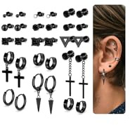 Nelytiya 15 Paar Ohrringe Herren Edelstahl Ohrstecker Creolen Set Schwarz Kreuz Ohrringe Für Herren Damen