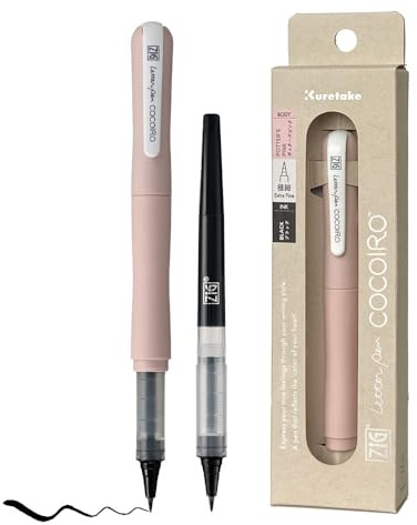 Kuretake ZIG Letter Pen COCOIRO Body with Black Ink Refill - flexibel extra fin borstspets - påfyllningsbar penselpenna för kalligrafi, handbokstäver, illustration - tillverkad i Japan (POTTER's PINK