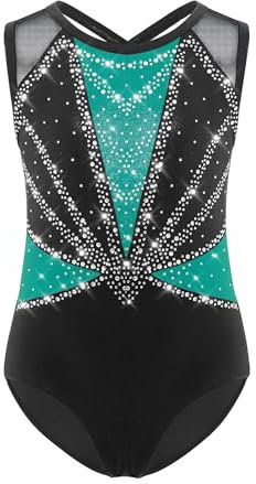 Sxiwei Mädchen Kinder Turnanzug Glitzer Ballettanzug Ballett Body Ärmellos Trikot Tanz Leotard Overall Tanzkostüm Grün 146-152