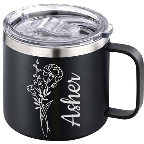 Personalisiert Tasse 350ml 410ml Isoliert Kaffeetasse mit Namen Logo Foto Text Gravur Kundengebundene Edelstahl Becher mit Griff Deckel Geschenke für Frauen Männer