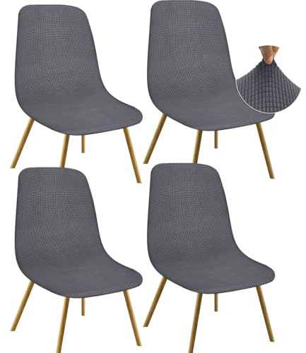 Granbest Jacquard Thickened Elastic Dining Chair Covers, Low Back Chair Slipcovers for Hotel, Banquet, Wedding, Party Decoration (Set of 4, Checks Gray)