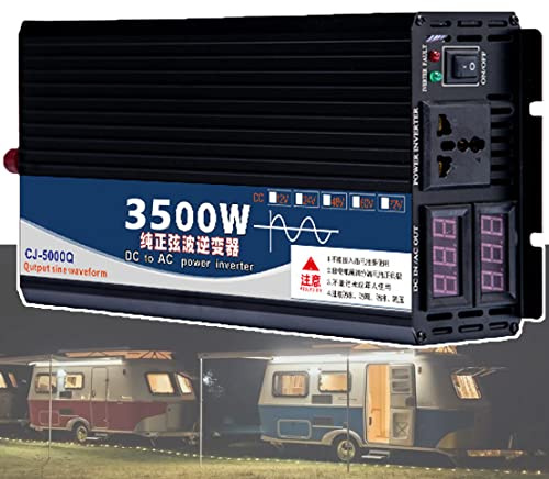 3500/4000/5000w Ren Sinus Växelriktare, Dc 12v/24v/48v/60v/72v Till 110v/220v Ac Växelriktare För Bil, Dubbel Digital Display - Dubbla Universaluttag,48Vto110V-3500W