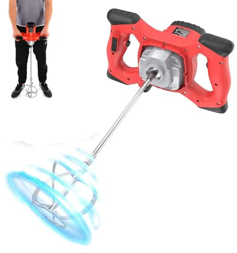 Rührwerk Betonmischer, 1500W Rührgerät Mörtel, S-förmige Doppel-Blatt, 6-Gang-Getriebe, 930RPM Rührwerk Beton für Beton, Mörtel, Putz, Farbe, Kleber