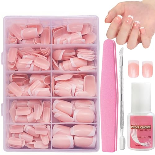 French Tip False Nails, 240Pcs French Manicure Kit, Fake Nails White Tip-Frenchs False Nail Kit, FrenchTip Press On Nail, Full Cover Stick-On Fake Fingernail for Manicure & Nail-Art Decorations