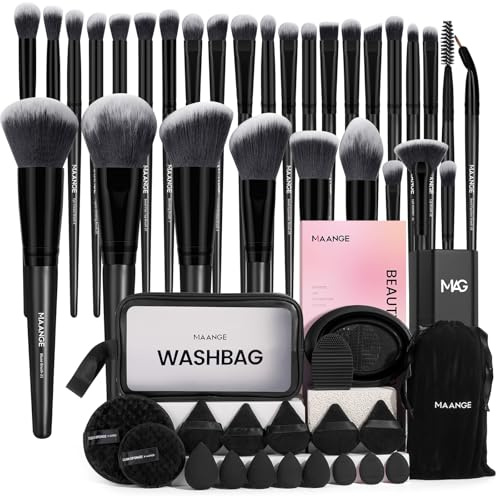 MAANGE Makeup Brush Set 51 PCS Professional Makeup Brushes for Foundation Powder Concealers Eye shadows Blending Blush Travel Make up Brush Kit (Black)