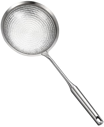 Passoire à Fondue en Acier Inoxydable 304, Long Manche, Argenté | Cuillère de Service, Mailles Fines, pour Viande et Nouilles, la Cuisine ou Restaurant, Facile à Nettoyer