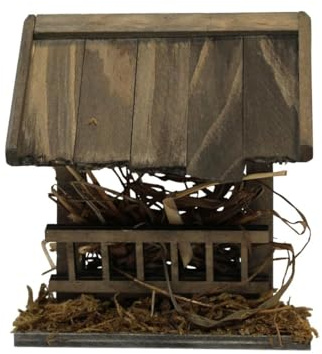 ZICOM Krippenzubehör Miniaturzubehör Miniatur Futterkrippe mit Dach Höhe 11,2cm Holz Natur Unikat, Modellbau Puppenhaus