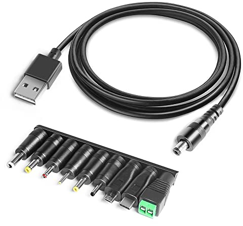 HKY 5V Cable de Alimentación USB C a DC 5.5mmx2.1mm Cable de Carga Universal con 9 Conectores para Mini Altoparlanti, Hub USB, Ventilador USB, Lámpara LED, Musicman, Router, JBL, TV Box Cable de Carga