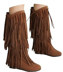 Cowboy stövlar för kvinnor fransad tofs cowboy stövlar för kvinnor Storbritannien vinter platt mocka mitt vad stövel tjock klack frans stövel dam lugg mitt bred vad cowgirl tossor tjock klack fransade