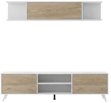 amuéblate Online - Mueble de Salón Moderno, Módulos de Comedor, Modelo Lotus 01, Acabado en Color Blanco-Roble, Medidas: 180 cm (Ancho) x 190 cm (Alto) 39,6 cm (Fondo)