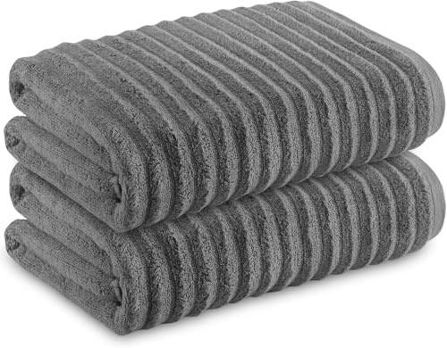 Towelogy® Luxurious Hand Towels For Bathroom - Super Soft Bamboo & Cotton Blend, Pack Of 2 Ultra Absorbent Hotel Quality Ribbed Bathroom Hand Towels Set 50x80cm (Grey)