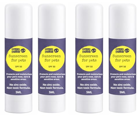 Noseprint Sonnenschutzkleber SPF 50 für Hunde und Katzen, Packung 4 x 5 ml, ungiftiger Sonnenschutz, kein Zinkoxid, Conditioner für Nase, Ohren und empfindliche Stellen