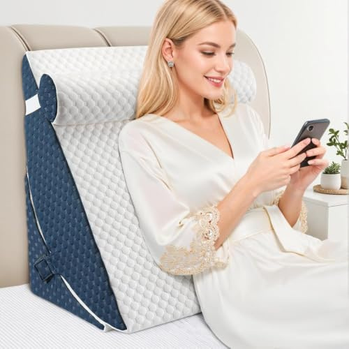 COOLBEBE Bed Wedge Pillow, Soft Memory Foam Wedge Pillow, Blue