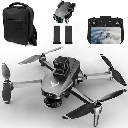 Ledovan Drohne mit 4K Kamera für Erwachsene, 3 Achsen Gimbal Stabilization, 3 km Videoübertragung, 6,5-Zoll-Bildschirm, Flugzeit 90 Minuten,Professionelle Drohne, 2 Batterien, Grau
