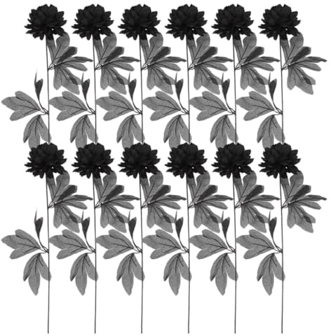Veemoon 12 Piezas Flores Artificiales Negras Dalias Realistas con Tallos Decoraciones Halloween Otoño para Hogar Eventos Temáticos Cementerio Tributo