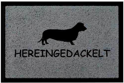 Interluxe FUSSMATTE Geschenk HEREINGEDACKELT Hund Tierisch Schmutzmatte Dunkelgrau
